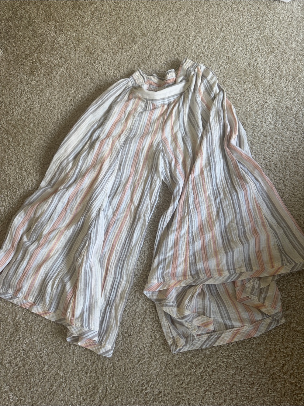 Free People Cream Wide-Leg Striped Palazzo Pants with Pastel Accents